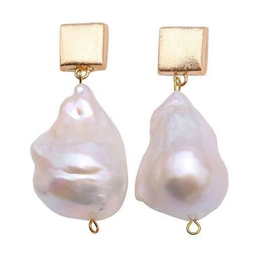 JYX Pearl jyx orecchini pendenti da donna in argento sterling con perle d'acqua dolce, 20 × 30 mm, con perle bianche barocche coltivate d'acqua dolce