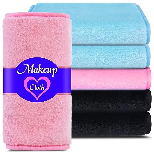 mesfugw asciugamano struccante (confezione da 6), panno struccante in microfibra riutilizzabile per rimuovere tutti i trucchi con solo acqua, 30,5 x 15,2 cm, rosa/blu/nero