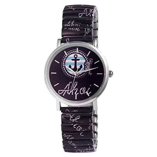 Excellanc orologio da donna in acciaio inox con cordino marittimo, stampa con ancora, analogico, al quarzo, 1700070, blu