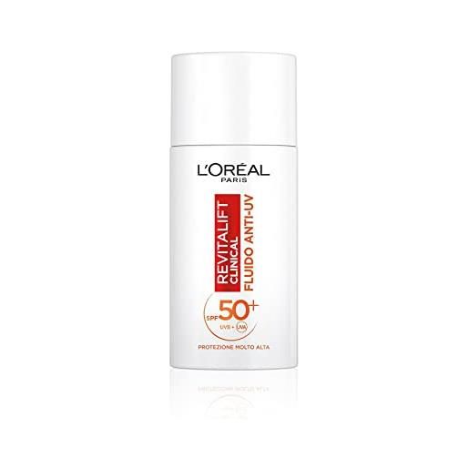 L'Oréal Paris fluido anti-uv revitalift clinical, spf 50+, protezione molto alta, con vitamina c antiossidante, 50 ml