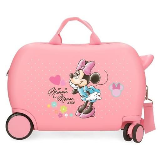 Disney joumma bags, minnie imagine, valigia cabina, valigia per bambini, realizzato in abs, un materiale, quattro ruote doppie di giro multidirezionale, chiusura a combinazione laterale. , rosa, 