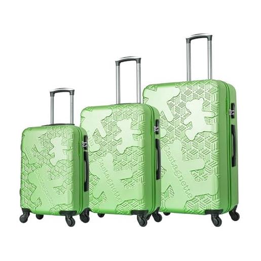 Lulu Castagnette - set di 3 valigie con ruote - ll-t521, verde, set di 3 valigie
