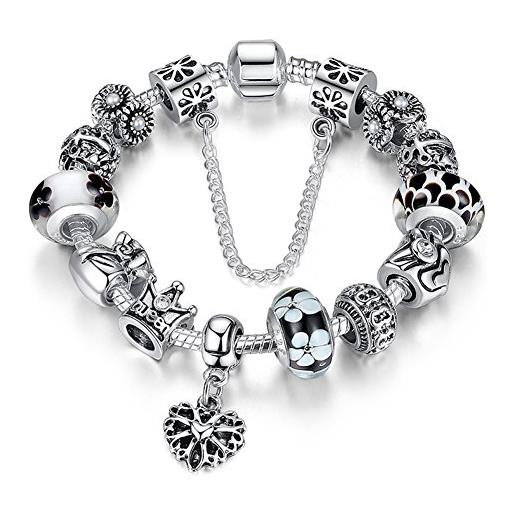 ATE a te® bracciale charms fiore vetro beads queen catena sicurezza regalo donna #jw-b110 (nero)