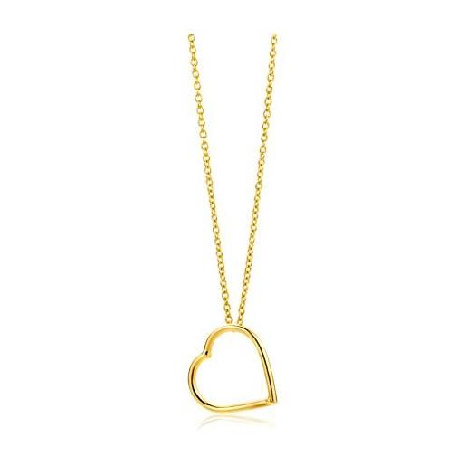 Miore collana con ciondolo cuore in oro giallo 9 kt 375, lunghezza cm 42, length 42 cm, oro, diamanti, perle