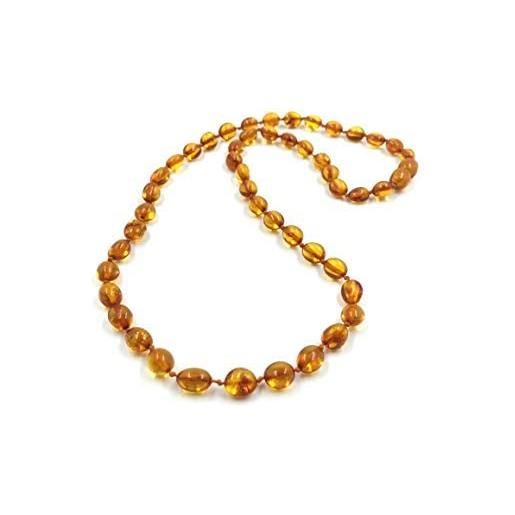 Amber Jewelry Shop collana di ambra naturale per adulti - collana di perle di ambra cognac | collana in vera ambra certificata 46 cm, ambra, ambra