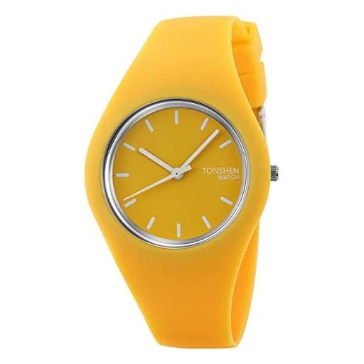 TONSHEN semplice fashion analogico quarzo orologio donna e ragazza 12 colori gomma sport orologi da polso casual elegante orologi (giallo)