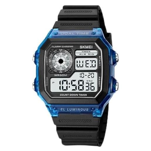 ROSEBEAR orologio digitale al quarzo da uomo, cronografo elettronico di lusso, 50 m impermeabile digitale orologio led back light, blu, cinghie