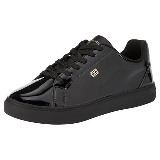 Tommy Hilfiger essential court sneaker patent fw0fw07868, suola cupsole donna, nero (black), 37 eu