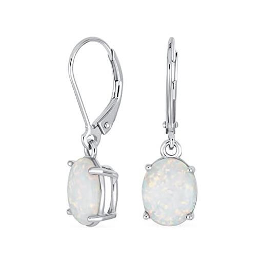 Bling Jewelry gemma classica bianca creata opale ovale solitario orecchini a leva per le donne adolescenti. 925 sterling silver