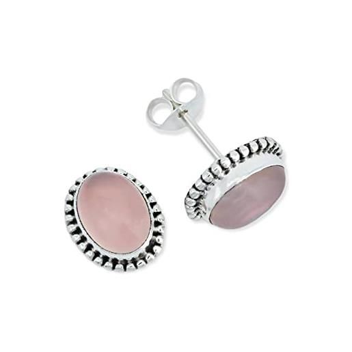 mantraroma orecchini a perno argento 925 con pietre preziose quarzo rosa pietra orecchini in argento sterling da donna in vero argento (mos-017-07)