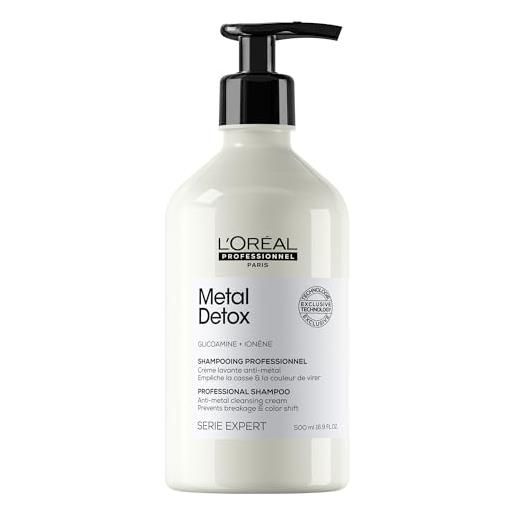 L'Oréal Professionnel paris shampoo ristrutturante per tutti i tipi di capelli, rischio di rottura ridotto, colore protetto, per capelli lucenti e setosi, senza solfati, metal detox, 500 ml