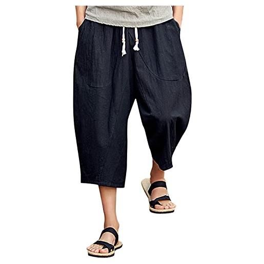 FRAUIT plus size oversize bermuda uomo cargo 3/4 pantaloni lino ragazzo estivi corti spiaggia pantaloni corti trekking coulisse pantalone uomini estivo elasticizzato pantaloncini mare taglie forti