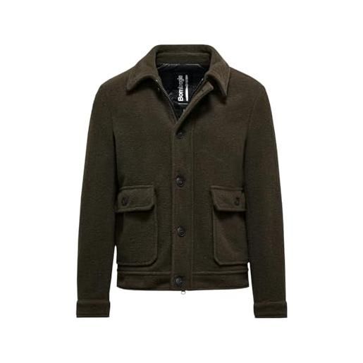 BOMBOOGIE giacca-camicia in tessuto effetto lana cotta olive night jm8234 322 xl