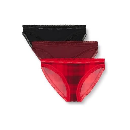 Calvin Klein bikini 3pk 000qd5152e mutandine, multicolore (tawny prt/gradient check rouge/blk), xs donna