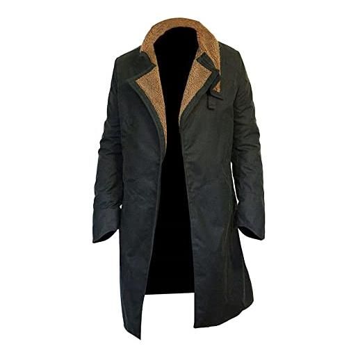 FAUX FACTION gosling blade 2049 runner ufficiale k ryan risvolto faux fur collare cotone trench coat, nero - cotone, m