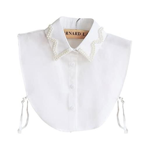 LoudSung false hallar - camicia a mezza camicia rimovibile, colletto finto elegante, con pietre stressanti per donne e ragazze, cristalli colorati bianchi