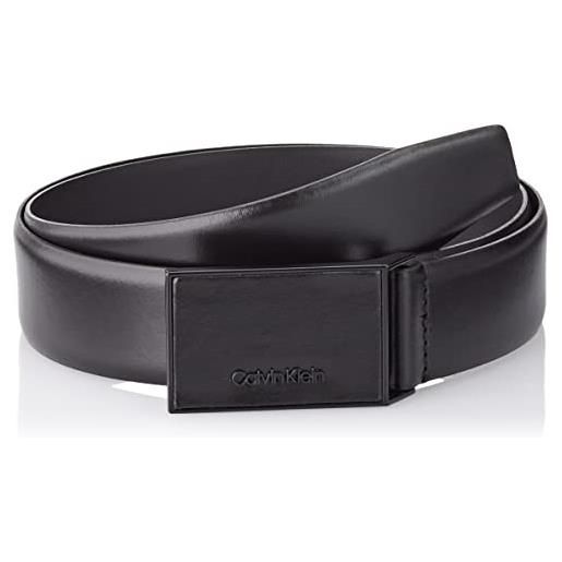 Calvin Klein cintura uomo leather inlay plaque 3.5 cm cintura in pelle, nero (ck black), 115 cm