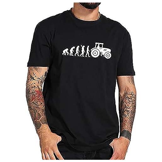 Lightn maglietta da uomo con trattore divertente teoria dell'evoluzione vestiti fattoria lavoro camiseta 100% cotone hipster t-shirt creativa per il tempo libero, nero , l