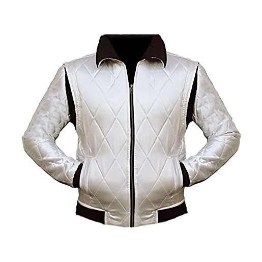 FAUX FACTION giacca bomber da uomo trapuntata in raso ricamato con logo scorpion - gosling motorcycle drive giacca leggera, bianco, xl