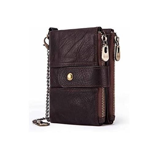 PORRASSO portafoglio donna portamonete pelle carte di credito protezione rfid multifunzione portafoglio con catena portafogli marrone
