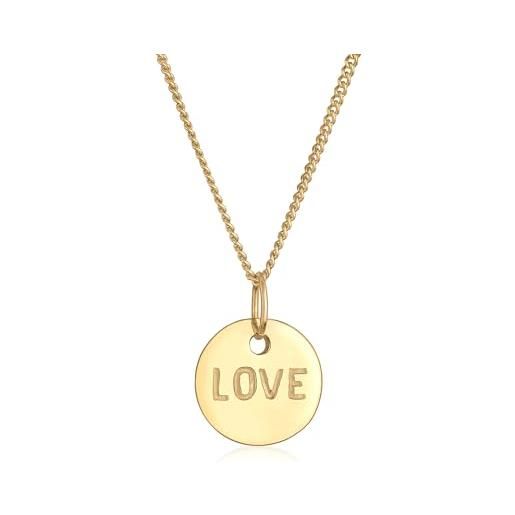 Elli premium - collana da donna con ciondolo scritta love, in oro giallo 585 45 cm - 0109731515 _ 45