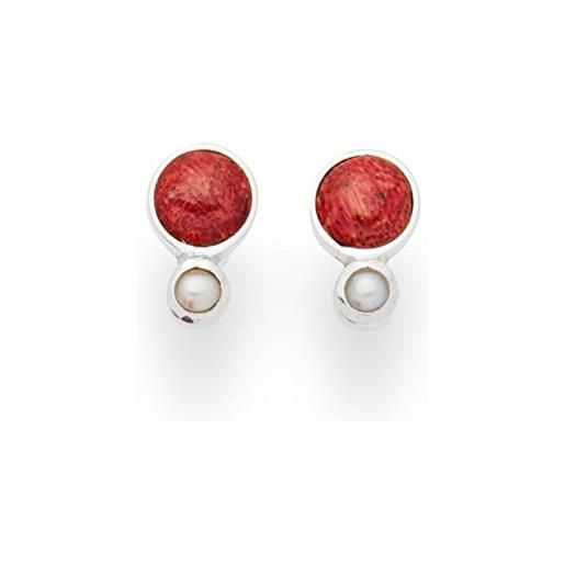 DUR orecchini a perno in corallo con perla, rotondi, in argento 925 (o4977), 9mm, argento, nessuna pietra preziosa