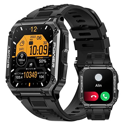 PYRODUM smartwatch uomo chiamata, 1.95 orologio smart watch impermeabilità 5atm con 100 modalità sport contapassi, cardiofrequenzimetro sonno, notifiche messaggi, orologio fitness tracker per android ios