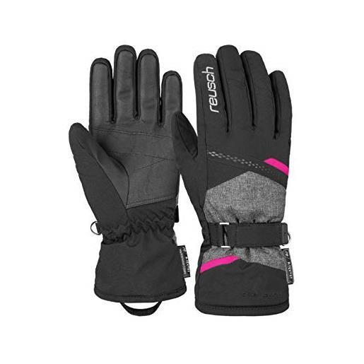 Reusch, guanti da sci extra caldi, impermeabili e traspiranti donna, blck/blck melang/pink glo, 6.5