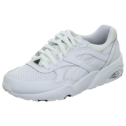 Puma r698 core leather- scarpe da ginnastica basse, uomo, colore bianco (white/white/steel gray), taglia 36 eu