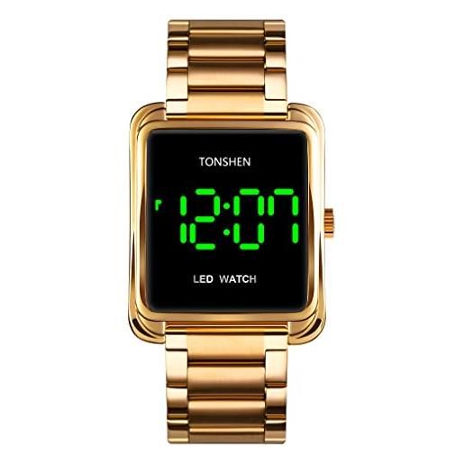 TONSHEN uomo e donna orologio fashion acciaio inossidabile touch led digitale elettronico orologi da polso controllo (oro)
