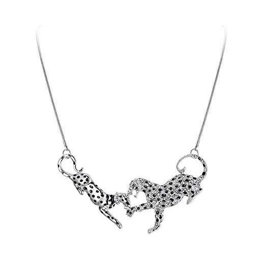 EVER FAITH leopardo lungo pendente collana cristallo austriaco emel punk rock animale gioielli di pantera argento-fondo