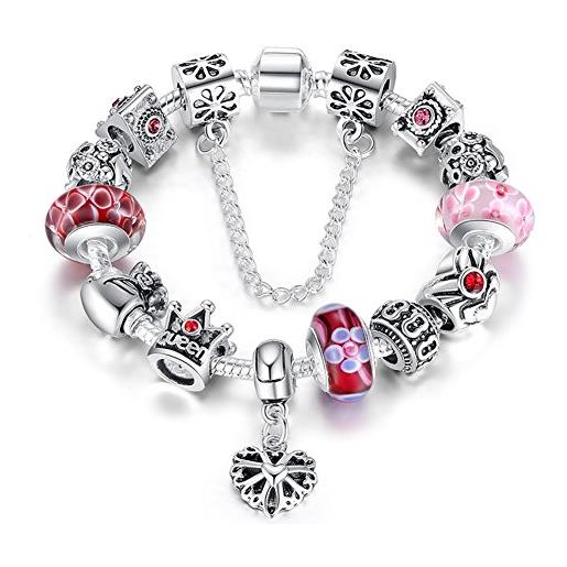 ATE a te® bracciale charms fiore vetro beads queen catena sicurezza regalo donna #jw-b110 (rosa)