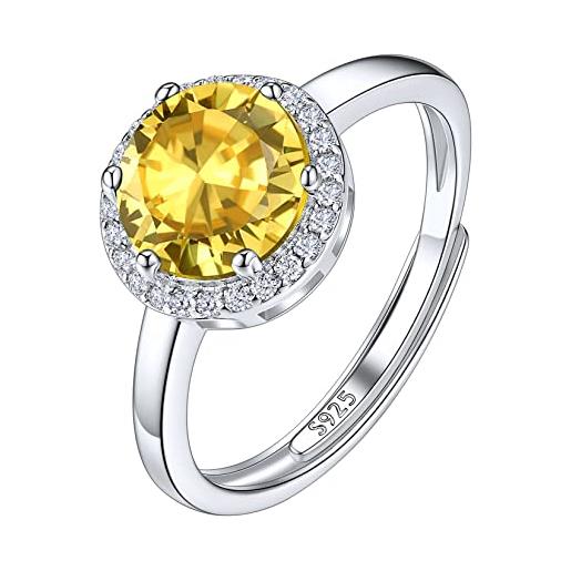 Suplight anelli 925 donna con pietre punto luce anelli con quarzo citrino anello ragazza regolabile novembre con confezione regalo