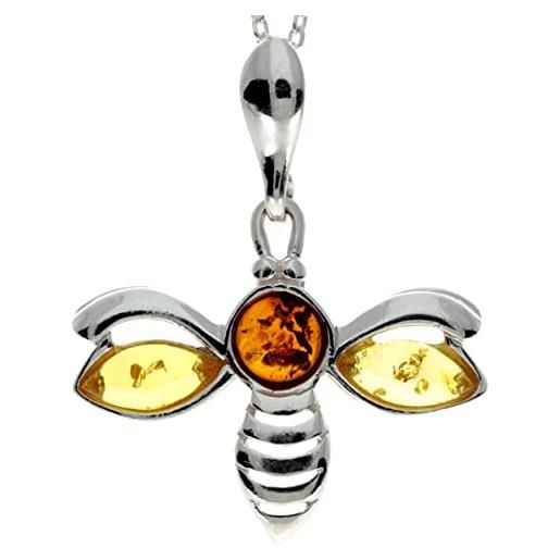 SilverAmber Jewellery - ciondolo in vera ambra baltica e argento sterling ape senza catena - gl358, argento sterling, ambra multicolore