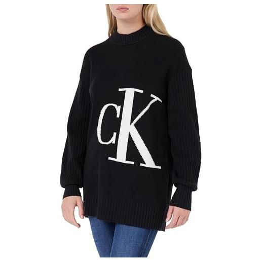 Calvin Klein Jeans blown up off placed sweater j20j222631 maglioni, nero (ck black), m donna