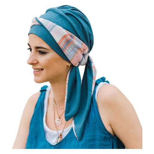 CAREBELL sciarpa oncologica smooth mediterraneo acciaio tessuto in bambù. Alopecia e perdita di capelli, blu, taglia unica