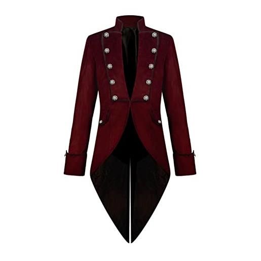 OBEEII gothic steampunk frack - giacca da uomo vintage di media lunghezza rinascimentale vittoriana pirata da passeggio smoking halloween carnevale costumi rosso s