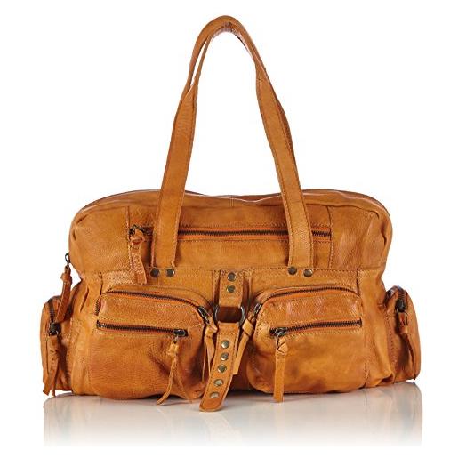 PIECES kendra leather bag new 14, borsa a mano donna, marrone (braun (cognac), 36 x 22 x 11 cm (l x a x p)