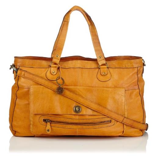 PIECES totally royal leather travel bag new, borsa a spalla donna marrone cognac 50x30x13 cm (b x h x t)
