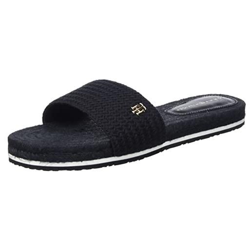 Tommy Hilfiger espadrillas donna th textured flat sandal scarpe in tela, nero (black), 36 eu