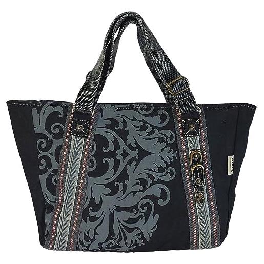 Sunsa borsa da donna nera stile vintage borsa a tracolla in tela grande borsa vegana con design mandala, regalo per donne, nero , l