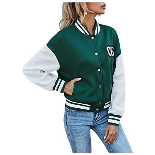XinCDD donna corta parka giacca cappotto primaverile jacket baseball uniform cappotto monopetto letter ricamo con tasche (s, verde)