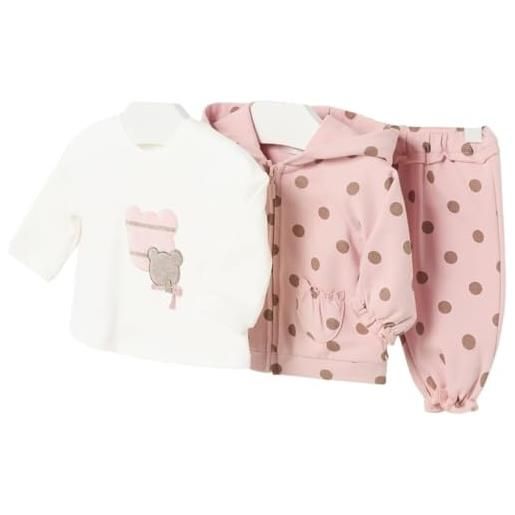 Mayoral completo invernale 3 pezzi per neonata 1-2 mesi 60 cm con felpa - maglietta e pantalone rosa a pois