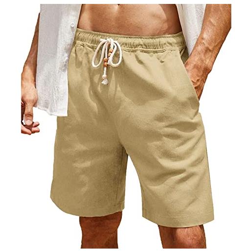 Coo2Sot pantaloncini lino uomo leggero eleganti cargo shorts casual work trousers traspiranti pantaloncino da lavoro con tasche estive casual sportivi pantaloncini