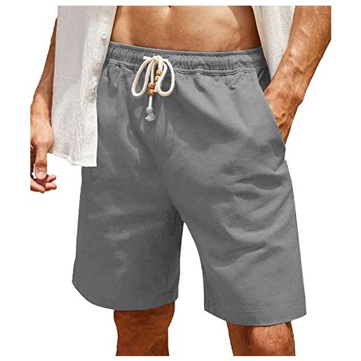 Coo2Sot pantaloncini lino uomo leggero pantaloni corti cargo bermuda estivi pantaloncino da lavoro con tasche estive casual sportivi pantaloncini