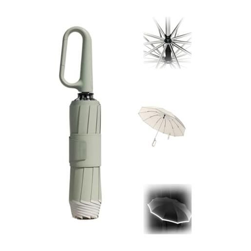 KmoNo ombrello con fibbia ad anello, ombrello pieghevole portatile, striscia di sicurezza riflettente, robusto antivento, ombrello antivento completamente automatico infrangibile (gray)