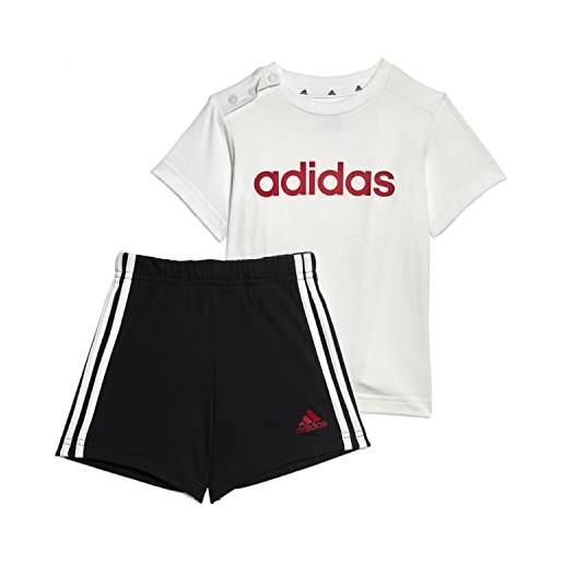 adidas essentials lineage organic cotton tee and shorts set pantaloni tuta, white/better scarlet, 18-24 months unisex baby
