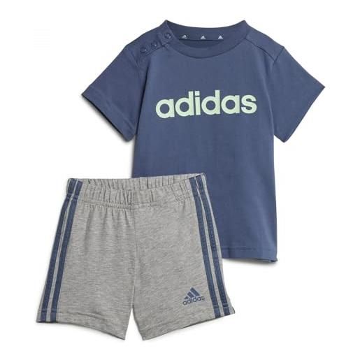 adidas essentials lineage organic cotton tee and shorts set jogger per giovani/bambini, preloved ink/semi green spark, 12-18 months unisex baby