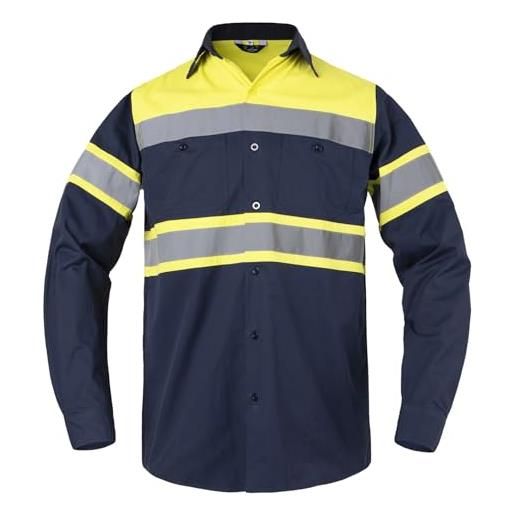 Yukirtiq camicia uomo da lavoro meccanico polo a maniche lunghe abbigliamento da lavoro ad alta visibilità camice blu divisa da lavoro con 2 tasche, blu, m