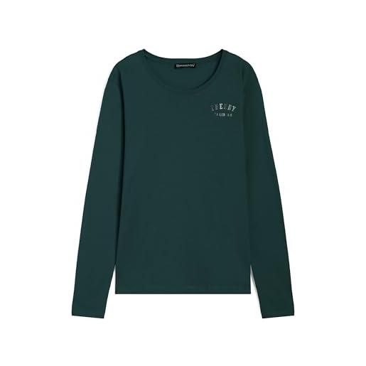 FREDDY - t-shirt manica lunga con piccola stampa college glitter, donna, verde, small